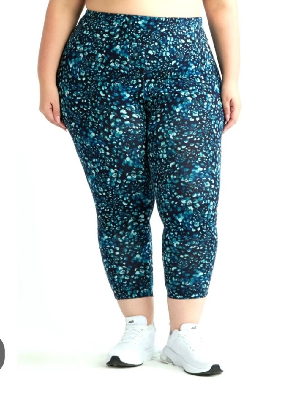 AB3 Athletic Capris Blue White Geometric Pattern Pockets 2X In Great Condition